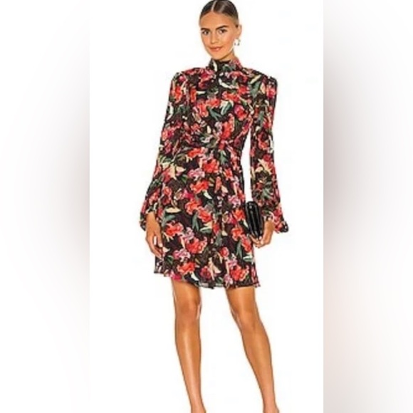 SALONI Demi Mini Dress in Dusk Moonflower size 8 MWT Floral Long Sleeves Silk - Picture 13 of 13